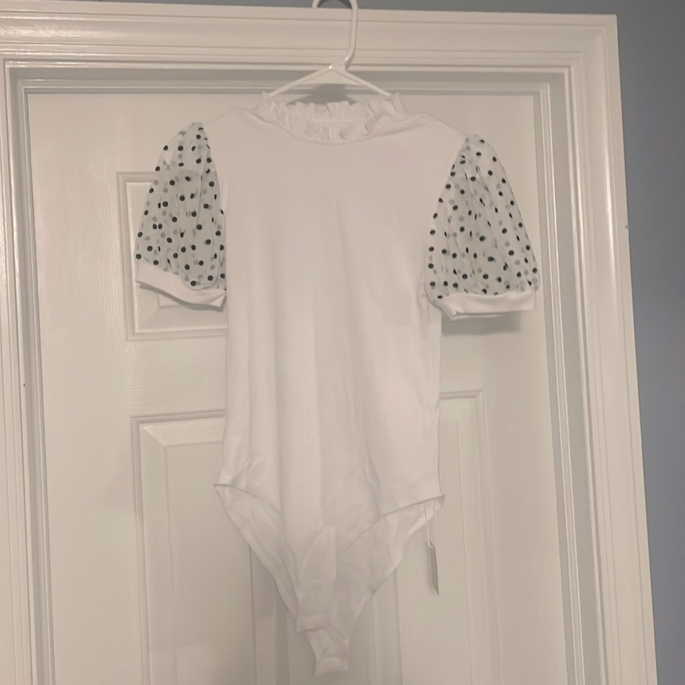 White Polka-Dot Sleeves Bodysuit